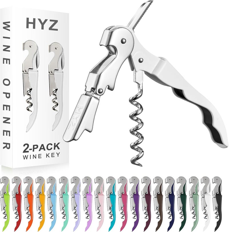 HYZ طقم من 2 فتاحة نبيذ، مفتاح نبيذ احترافي للخدم، نادل مع قاطع ورق، فتاحة زجاجات نبيذ يدوية مزدوجة المفصلات (بيضاء) - Image 1